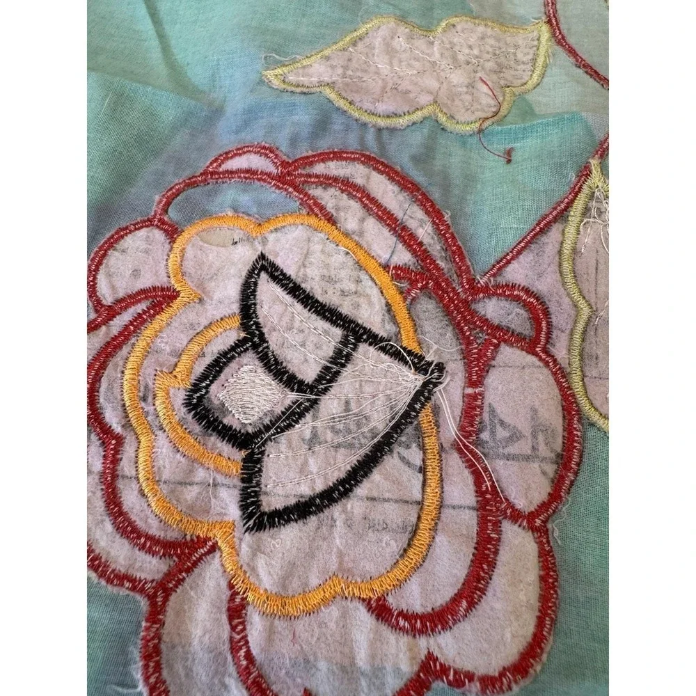 Handmade Indian Applique Cotton Bedspread 84x94 2 Pillowcases Floral Boho